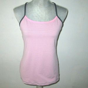 Lululemon Power Y Pink and Grey Stripe Racer Back Tank Size 10